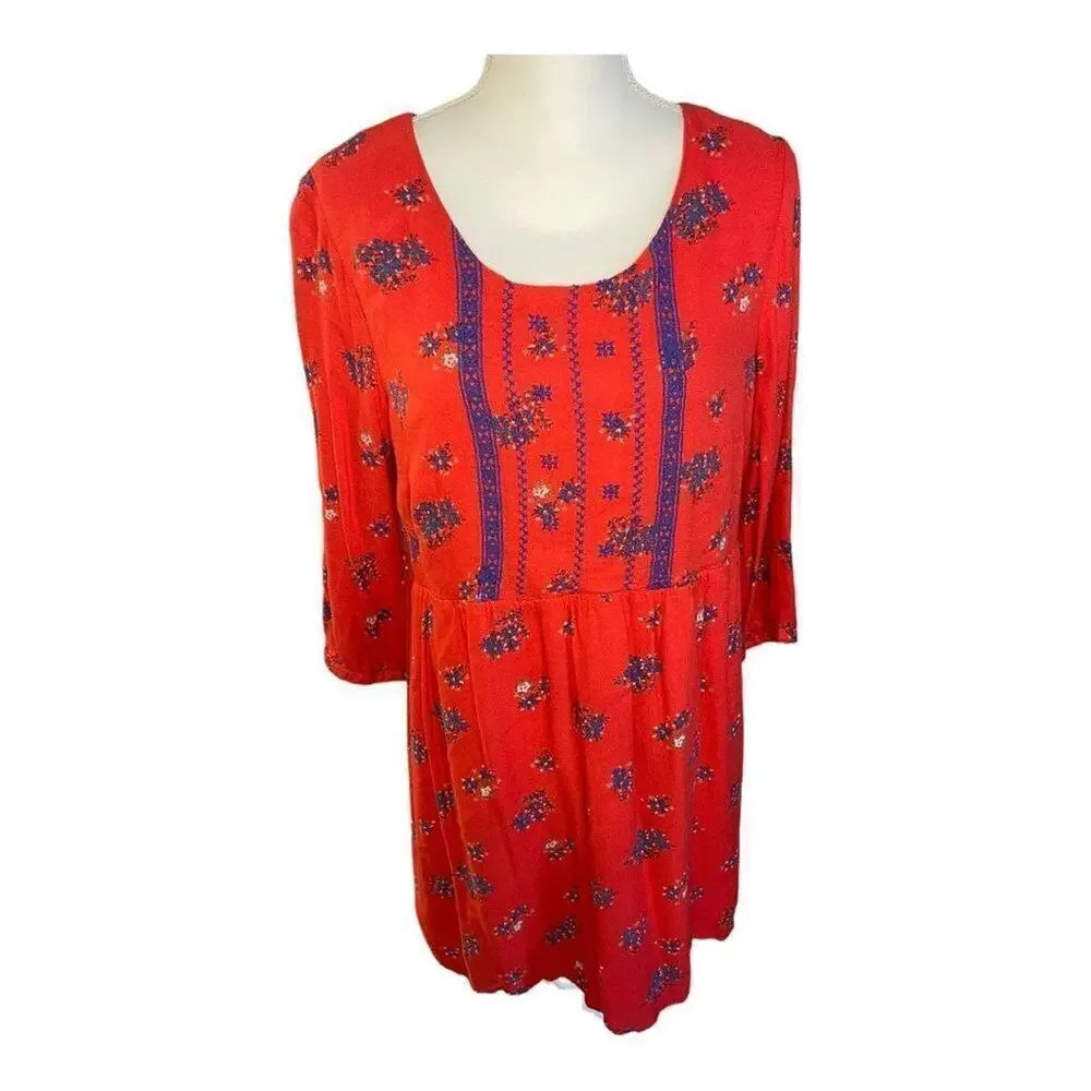 Old Navy Women’s Large Boho Smocked Hippie Dress Red And Blue